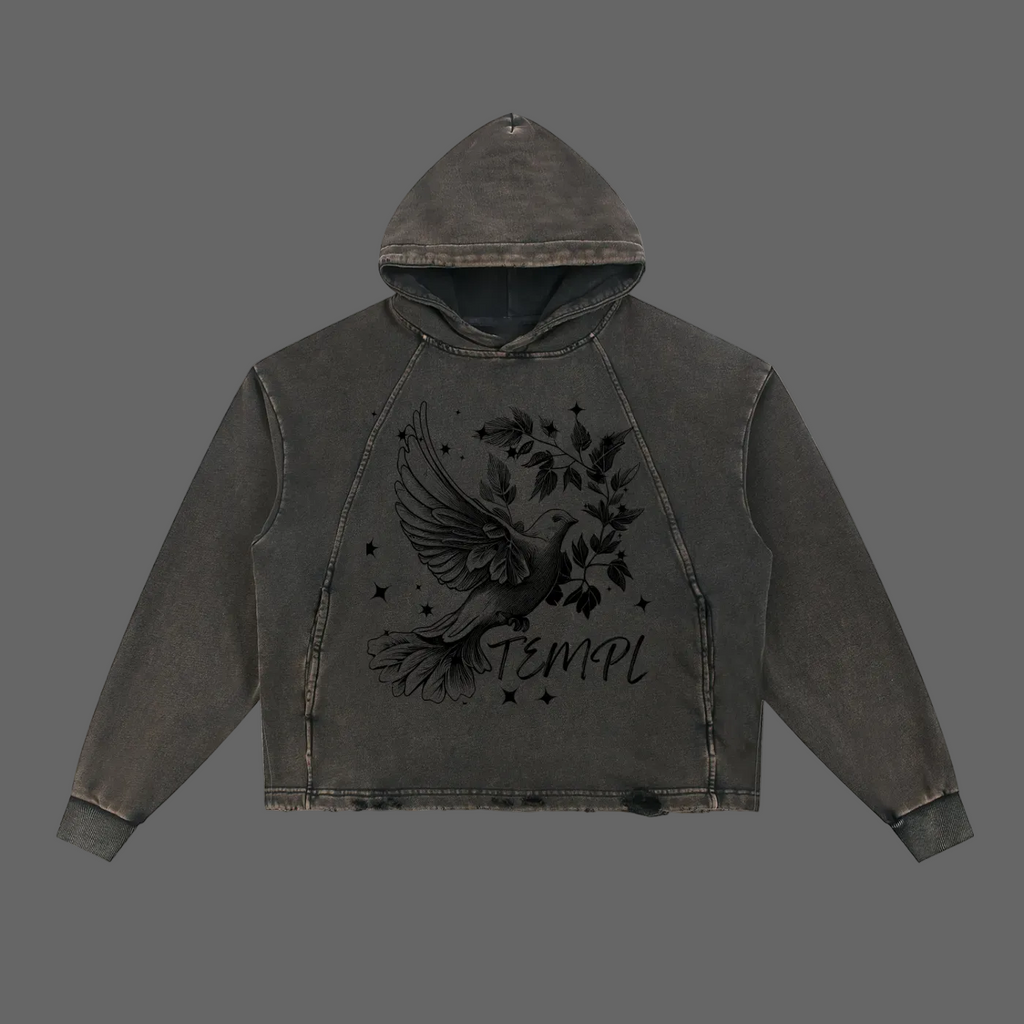 Vintage Washed Frayed-Hem Hoodie