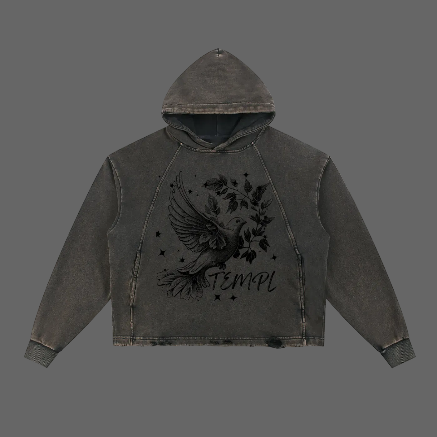 Vintage Washed Frayed-Hem Hoodie