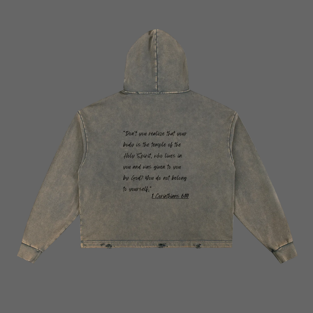 Vintage Washed Frayed-Hem Hoodie