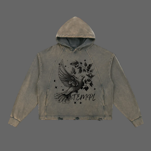 Vintage Washed Frayed-Hem Hoodie