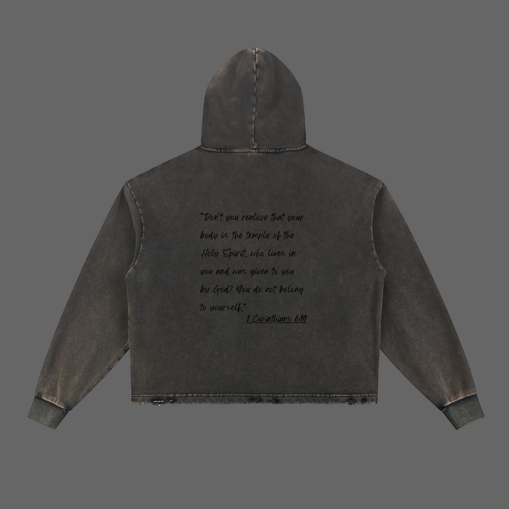 Vintage Washed Frayed-Hem Hoodie
